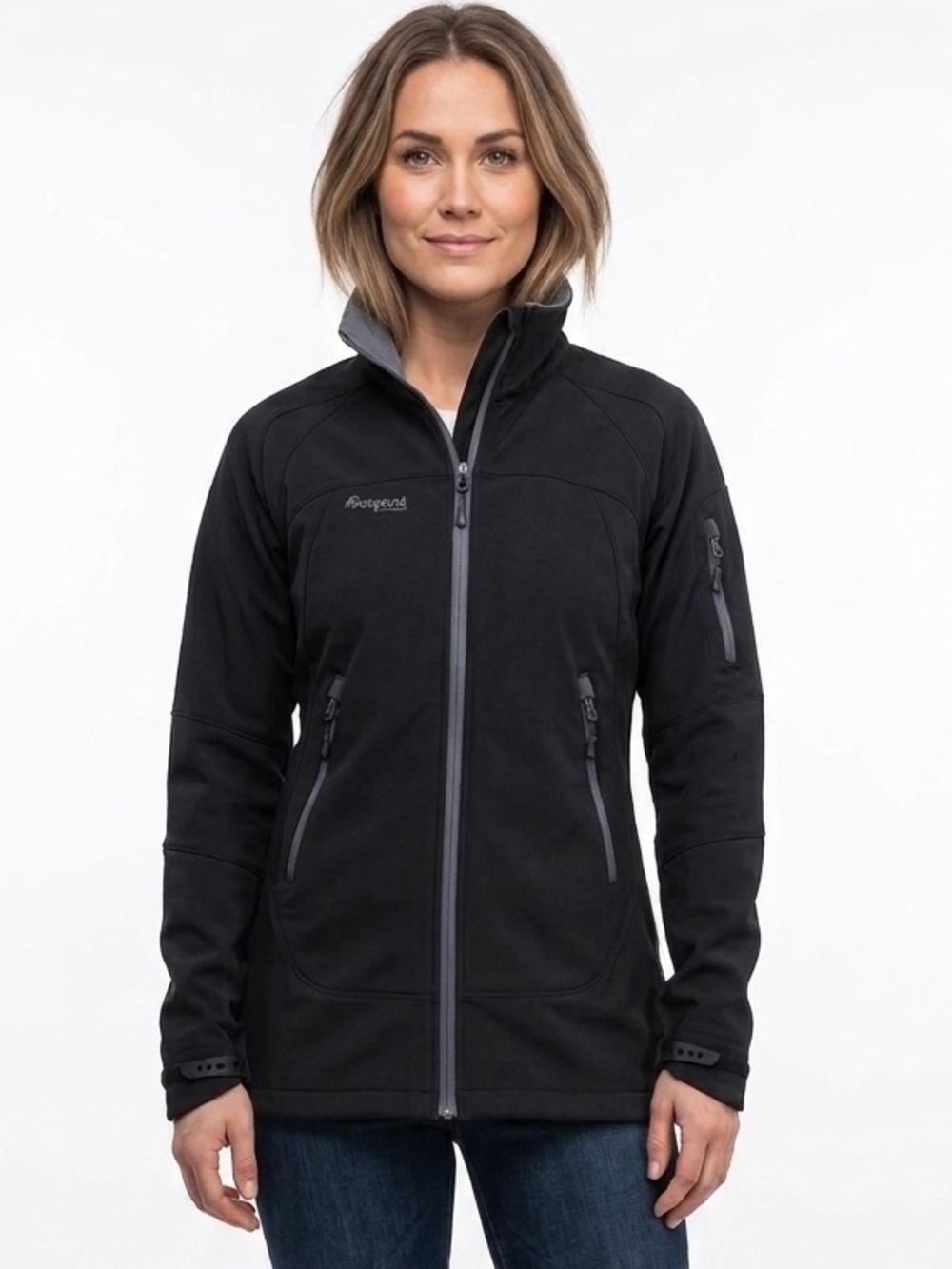 BERGANS OF NORWAY Black Soft Shell Jacket Fleece Lined Ski Outdoors Size Small